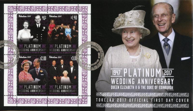 Tokelau 2017 FDC Queen Elizabeth II Platinum Wedding 4v M/S Cover Royalty Stamps 