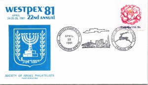 SOCIETY OF ISRAEL PHILATELISTS CACHET EVENT COVER AT WESTPEX '81 22nd ANNUAL