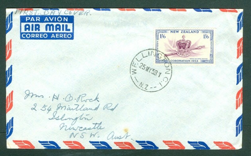 New Zealand. FDC 1953. A/M,Australia 1/6 Coronation Queen Elizabeth. Wellington