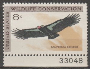 #1430, Single W/PL#33048, California Condor MNH, '.08 cent'