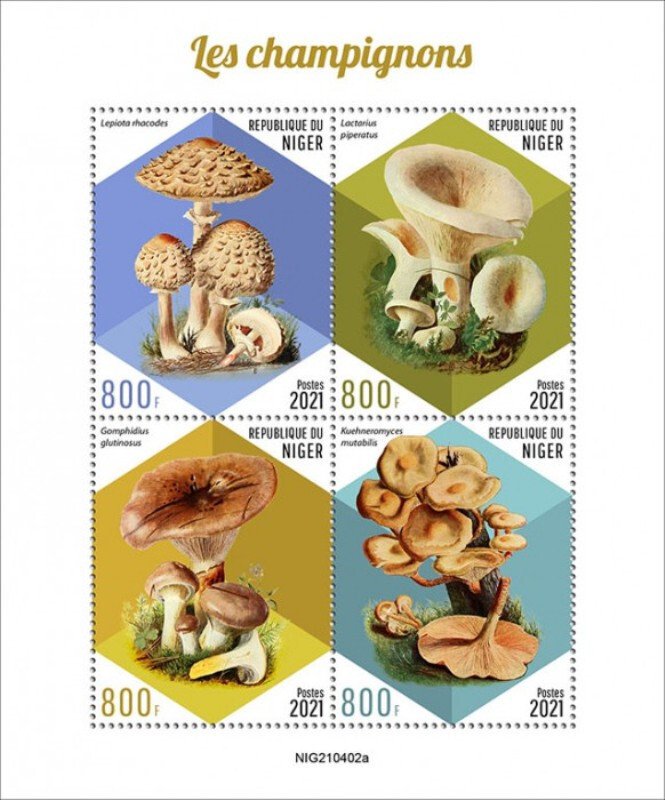 Niger - 2021 Mushrooms, Sheathed Woodtuft - 4 Stamp Sheet - NIG210402a