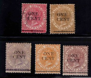 Straits Settlements Scott 77-81 mostly mint, one used Victoria surcharged s set