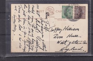 ADEN, 1932 PPC.  SS. RANPURA , P & O LINE, iNDIA 1/2a. & 1a. ADEN cds. to GB.