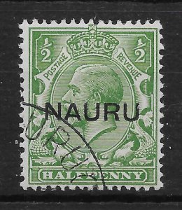 NAURU SG13 1923 ½d GREEN OVPT IN CENTRE USED