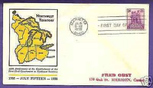 837  NORTHWEST TERR. 3c 1938, LINPRINT FIRST DAY COVER,...