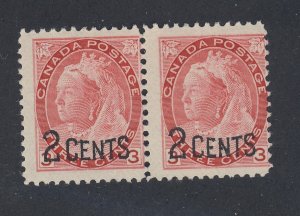 2x Canada Victoria Numeral OP Stamps; Pair #88 - 2c/3c MNH F Guide Value=$60.00