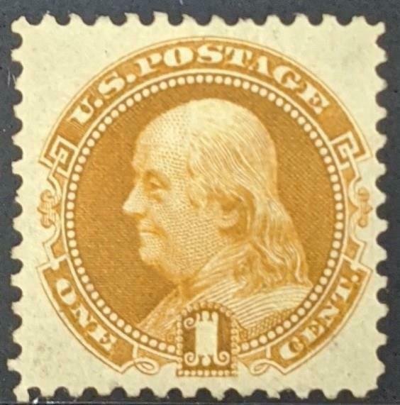 US Stamps #123 Mint OG LH VF 1 cent Franklin, brilliant and fresh 1875 Buff