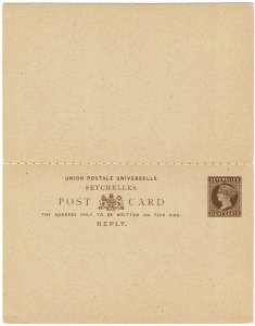 Seychelles 1894 8c postal reply card used to Germany