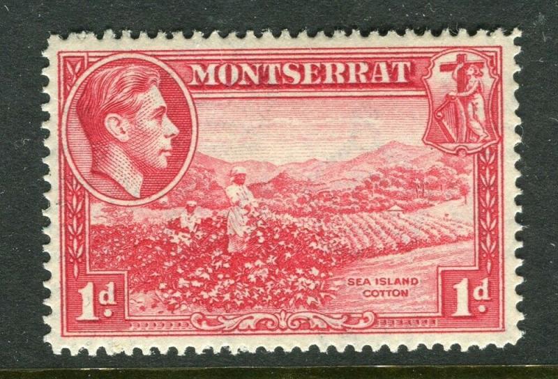 MONTSERRAT; 1938 early GVI issue Mint hinged Shade of 1d. Perf 14 value