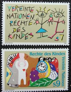 UN Vienna #117-118, MNH 2 Singles, Children, SCV $3.50 L10