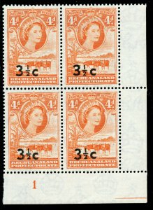 Bechuanaland 1961 QEII 3½c on 4d red-orange plate block MNH. SG 161, 161c.