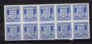 Guernsey 1944 2 1/2d blue MNH block of (10) SG3 WS36313