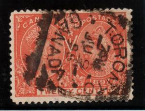 Canada #59 Very Fine Used With Ideal Square Circle Toronto July 9 1898 Cancel