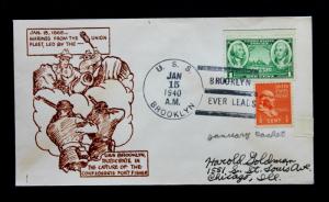 US Naval Cover USS Brooklyn Jan 15, 1940 US #765,803