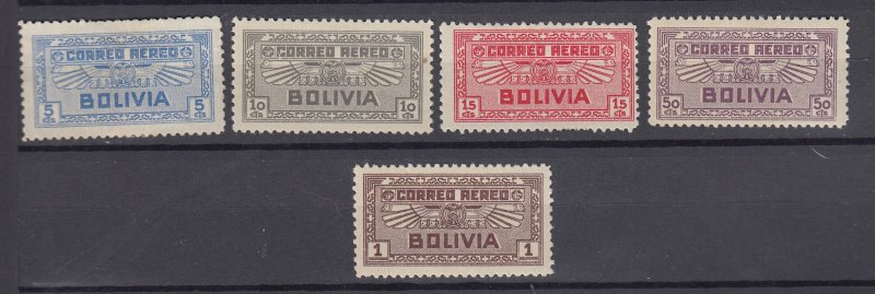 J39620, JL stamps,1932 bolivia set mh #c35,41, no c38,c35 disturbed gum