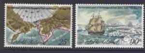 Norfolk Island 235-6 MNH Map of Bering Sea, Captain Cook, Ship