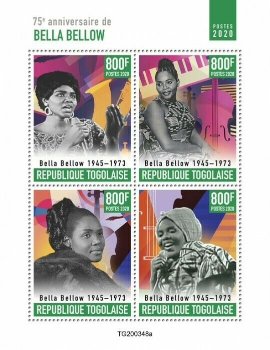 Togo Music Stamps 2020 MNH Bella Bellow Singers Famous People 4v M/S