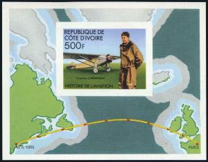 Ivory Coast 434-438,439 imperf,MNH. Charles Lindbergh solo flight,1977.