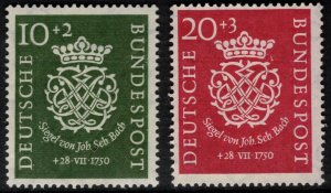 GERMANY 1950 Bach Bicentenary; Scott B314-15, Michel 12-22; MNH