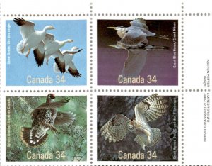 Canada, Postage Stamp, #1098a Block Mint NH, 1986 Birds (AC)