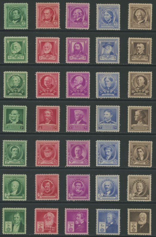 USA 859-893 Famous Americans Issue - Exceptional set of 35 - Mint-nh