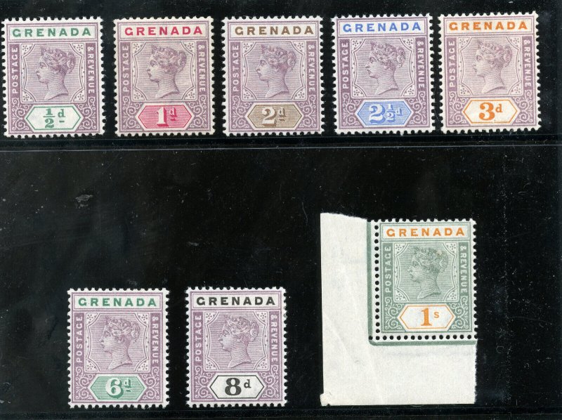 Grenada 1895 QV set complete MLH with some values MNH. SG 48-55. Sc 39-46. 