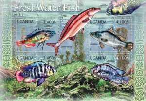 UGANDA - 2012 - Fresh Water Fish - Perf 4v Sheet - Mint Never Hinged
