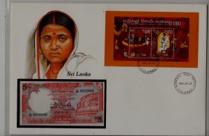 Sri Lanka unc.banknote + cover 1986