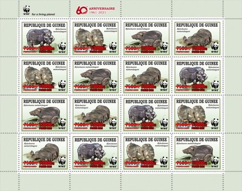 Guinea - 2021 WWF 60th Anniversary, Animals - 16 Stamp Sheet - GU210259c1