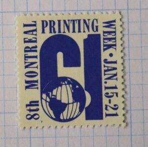 Montreal Canada Printing week 1961 trade association printers Poster Stamp Mint