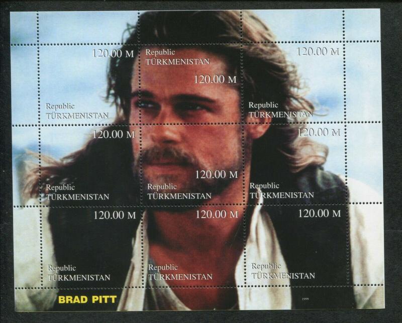 Turkmenistan Commemorative Souvenir Stamp Sheet - Actor Brad Pitt