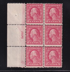 1917 Washington Sc 499 MNH 2c, full original gum OG, plate block of 6 (1B
