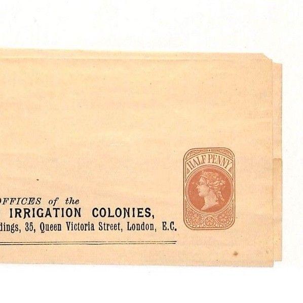 AH147 1880s GB STATIONERY *Australian Irrigation Colonies* Unused Wrapper PTS