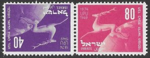 Israel # 32b  U.P.U. Anniversary   TETE-BECHE pair  1949  (1)  Mint NH