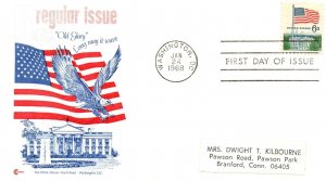 1968 FDC - Old Glory Long may it wave - Cover Craft Cachet - F25255