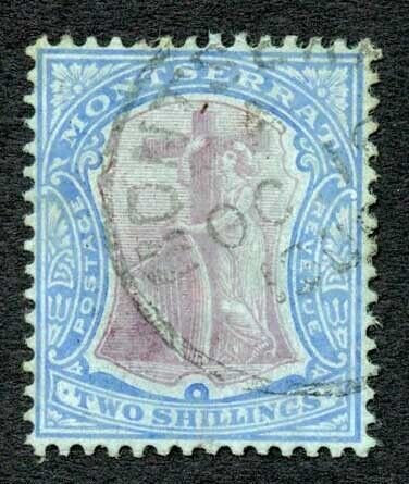 Montserrat SG45 2/- Purple and Bright Blue/blue Cat 60 pounds