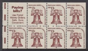 US 1595b Liberty Bell Booklet Pane MNH 