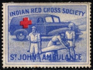 1940 India Poster Stamp WW II Red Cross Society St John's Ambulance Unused