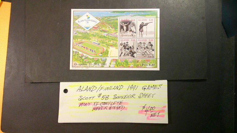 Aland/Finland 1991 Games Souvenir Sheet Scott# 58 Mint XF NH CPL