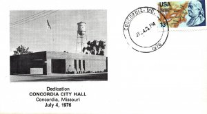 US EVENT CACHET COVER DEDICATION OF CONCORDIA CITY HALL MISSOURI JULY 4 1976 T1