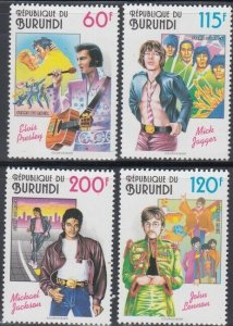 BURUNDI Sc# 715-84 CPL MNH SET of 4 DIFFERENT ROCK STARS INCL ELVIS, JOHN LENNON