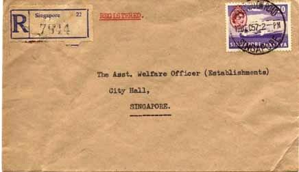 Singapore 30c QEII Oil Tanker 1957 Serangoon Road, Singapore Registered Local...