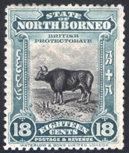 North Borneo 1909 18c Blk & Blue Green P 13.5-14 Scott 147 SG 175 MLH Cat $120