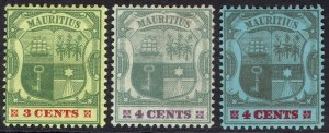 MAURITIUS 1900 ARMS 3C AND 4C 2 COLOURS WMK CROWN CA