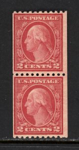 SCOTT #487 1916 2 CENT WASHINGTON REGULAR ISSUE COIL PAIR MNH OG F-VF CAT $20!