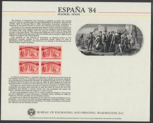 1984 ESPANA '84 Madrid Spain SC01 Columbian Exposition B-67 Sc 241