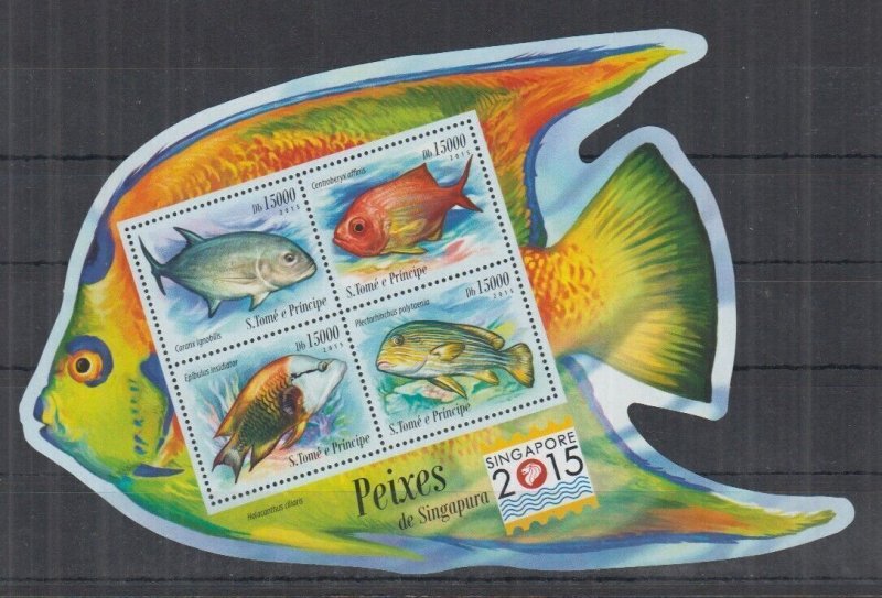 St. Thomas & Prince MNH S/S Fish 2015 4 Stamps