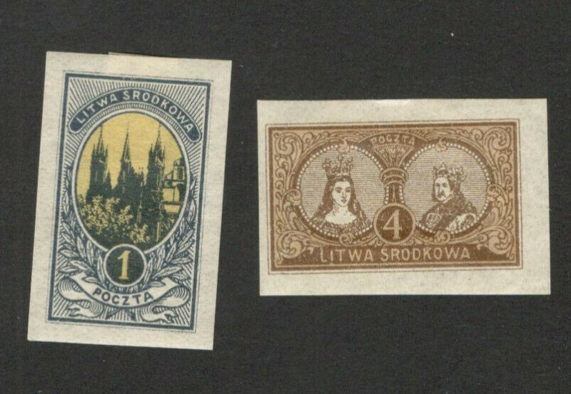 CENTRAL LITHUANIA , LITWA SRODKOWA - 2 MH IMPERFORATED STAMPS   (21)