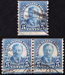 U.S. Used Stamp Scott #602 5c Roosevelt Single/Pair EFO Shifts. Scarce!