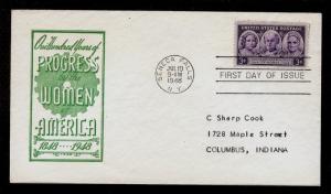 FIRST DAY COVER 100 Years Progress of Women 3c #959 IOOR Addressed FDC 1948